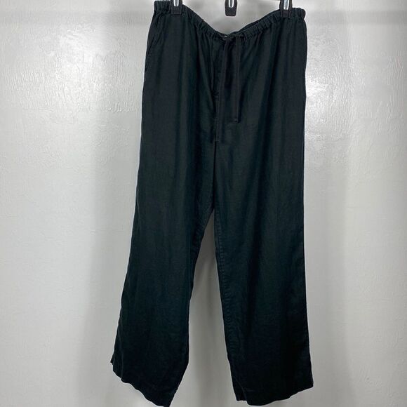 Kate Hill Black Lagenlook Linen High Rise Wide Leg Casual Pants Size PL - Picture 1 of 9